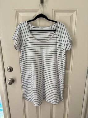 LAKE Pima Nightgown in Blue/Gray Stripe Size XL